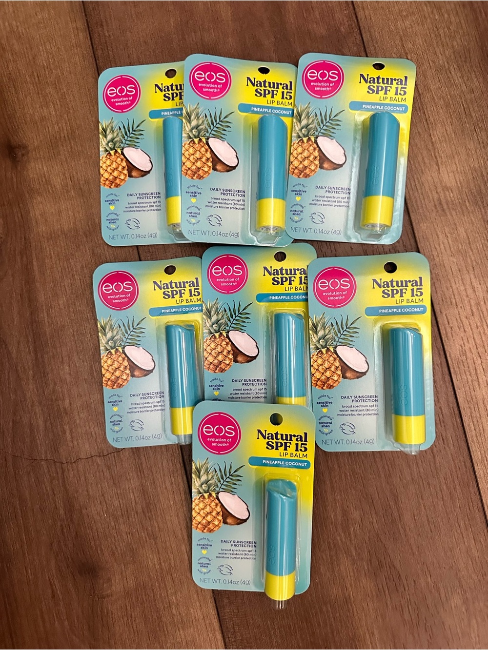 eos Natural SPF 15 Lip Balm - Teal and Yellow (Pineapple Coconut) bundle of 7!!